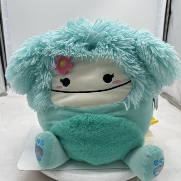 Original Squishmallows 11" Teal Joelle The Bigfoot With Pink Flower NWT - Picture 1 of 7